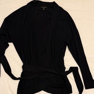 Banana Republic belted fine knit tied open neck cardigan black sweater size S